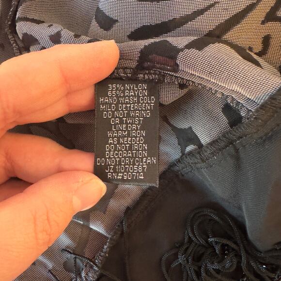 MSK Petite Velvet Burnout Beaded Kimono Jacket Size M Gypsy Floral Tassels - Picture 8 of 8